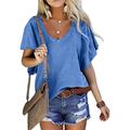 T shirt Tee Women's Black-1 White Blue Solid Colored Ruffle Daily Basic V Neck Regular Fit M / M