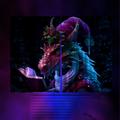 Blacklight Window Curtain UV Reactive Glow in the Dark Trippy Misty Reading Dragon Nature Landscape for Living Room Bedroom Kid's Room Decor