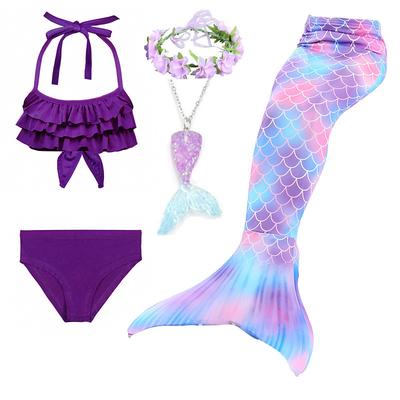 Kids Girls' Five Piece Mermaid Swimwear Swimwear Bikini Beach Swimming Rainbow Tie Dye Cute Bathing Suits 3-10 Years Summer Light Blue Colorful