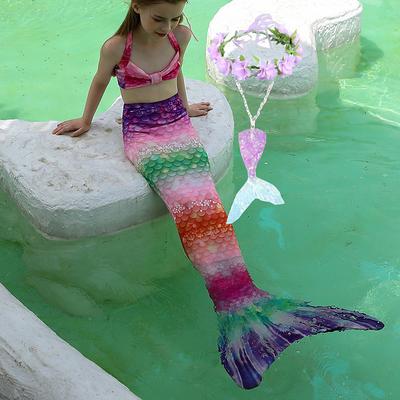 Kids Girls' Five Piece Mermaid Swimwear Swimwear Bikini Beach Swimming Rainbow Tie Dye Cute Bathing Suits 3-10 Years Summer Light Blue Colorful