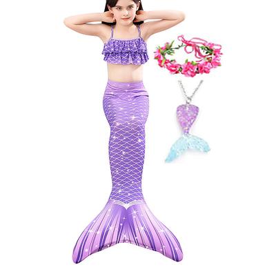 Kids Girls' Five Piece Mermaid Swimwear Swimwear Bikini Beach Swimming Rainbow Tie Dye Cute Bathing Suits 3-10 Years Summer Light Blue Colorful