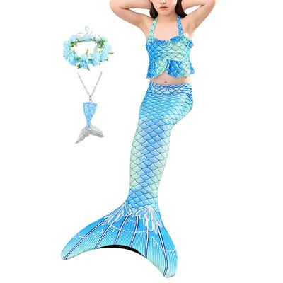 Kids Girls' Five Piece Mermaid Swimwear Swimwear Bikini Beach Swimming Rainbow Tie Dye Cute Bathing Suits 3-10 Years Summer Light Blue Colorful