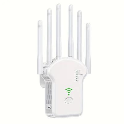 WiFi Extender WiFi Booster 6Times Stronger 300Mbps WiFi 2.485GHz Dual Band Strong WiFi SignalPenetration 35 Devices 4 Modes 1-Tap Settings 6 Antennas 360 FullCoverage Support Ethernet Port