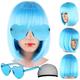 Short Bob Hair Wigs Straight with Flat Bangs Synthetic Colorful Cosplay Daily Party Neon Wig for Women (Only Wigs)