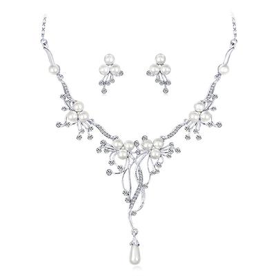 Jewelry Set 1 set Imitation Pearl Rhinestone 1 Necklace Earrings Women's Elegant Korean Sweet Drop Flower Jewelry Set For Wedding Anniversary Party Evening