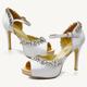 Women's Heels Wedding Shoes Dress Shoes Crystal Platform Stiletto Peep Toe Elegant Satin Ankle Strap Black White Champagne