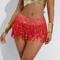 Women's Skirt Sparkly Skirt Mini Low Waist Skirts Sequins Tassel Fringe Solid Colored Performance Party Summer Polyester Fashion Sexy Silver Black Golden Red