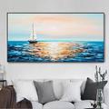Large Hand painted Sunset Seascape Oil Painting on Canvas Original Abstract Blue Sea Landscape Painting Textured Wall Art Living Room Home Decor No Frame