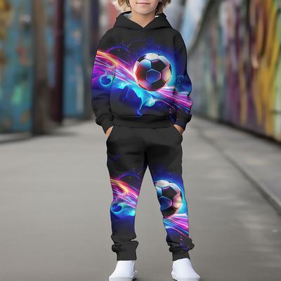 Boys 3D Football Hoodie Sweatpants Set Set Long Sleeve 3D Printing Fall Winter Active Fashion Cool Kids 3-12 Years Outdoor Vacation Street Regular Fit