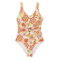 Teen Girl Floral Print O-ring Linked One Piece Swimsuit Lovely Swimwear For Gift