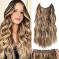 Hair Extensions 20 Inch Long Wavy Blonde Hair Extensions with Invisible Wire Adjustable Size 4 Secure Clips in Hair Extensions for Women