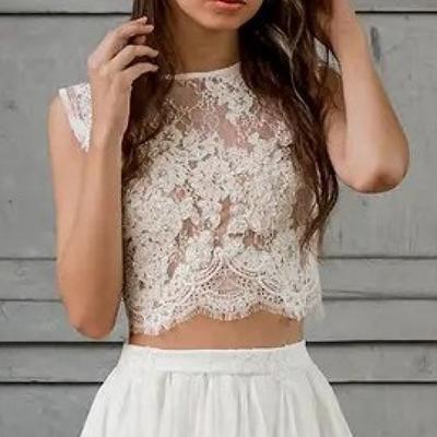 TS Beach Wedding Boho Wedding Dresses Separates Scoop Neck Sleeveless Separates Lace Bridal Tops Bridal Gowns With Appliques Solid Color 2025