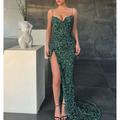 Mermaid / Trumpet Prom Dresses Sparkle Shine Dress Red Green Dress Wedding Guest Sweep / Brush Train Sleeveless V Neck Sequined with Sequin Slit 2024
