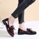 Women's Loafers Tassel Loafers Tassel Shoes Classic Loafers Office Daily Solid Color Solid Colored Summer Bowknot Tassel Low Heel Round Toe Vintage Patent Leather Loafer Wine Black