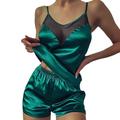 Women's Pajamas Sets Nighty Pjs 2 Pieces Pure Color Fashion Simple Comfort Home Daily Bed Satin Breathable Gift V Wire Sleeveless Shorts Backless Spring Summer Green Purple / Silk