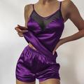 Women's Pajamas Sets Nighty Pjs 2 Pieces Pure Color Fashion Simple Comfort Home Daily Bed Satin Breathable Gift V Wire Sleeveless Shorts Backless Spring Summer Green Purple / Silk