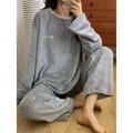 Women's Fleece Fluffy Fuzzy Warm Pajamas Sets Letter Plush Casual Comfort Home Daily Bed Coral Fleece Coral Velvet Warm Crew Neck Long Sleeve Pullover Pant Elastic Waist Fall Winter Light Pink White