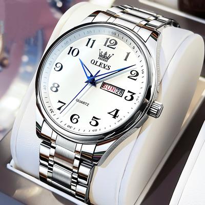 OLEVS Men Quartz Watch Calendar Large Dial Waterproof Day Date Titanium Alloy Watch