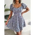 Women's Skater Dress Floral Dress Graphic Print Ruffle Square Neck Mini Dress Active Fashion Daily Holiday Short Sleeve Regular Fit Yellow Red Blue Summer Spring S M L XL