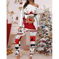 Women's Plus Size Christmas Pajamas Sets Animal Elk Fashion Comfort Soft Home Xmas Carnival Cotton Spandex Jersey Gift Long Sleeve T shirt Tee Pant Elastic Waist Fall Spring White