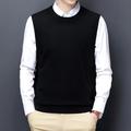 Men's Sweater Vest Wool Sweater Pullover Sweater Jumper Ribbed Knit Knitted Solid Color Crew Neck Keep Warm Modern Contemporary Work Daily Wear Clothing Apparel Sleeveless Spring Fall Black Light