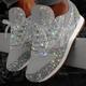 Women's Trainers Athletic Shoes Sneakers Bling Bling Shoes Sequins Bling Bling Sneakers Outdoor Daily Sequin Platform Flat Heel Round Toe Sporty Classic Casual Walking Glitter Mesh Lace-up Silver