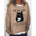 Women's Oversized Sweatshirt Pullover Cat Letter Casual Daily Cropped Basic Khaki Light Blue Grey Streetwear Daily Basic To do List Loose Fit Round Neck Long Sleeve Micro-elastic Spring Fall Fall