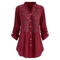 Women's Lace Shirt Shirt Tunic Shirts Blouse Solid Color Floral Florals Party Casual Daily Black White Wine Lace Lace Trims Crochet Long Sleeve Elegant Vacation Ladies Shirt Collar Regular Fit Spring
