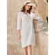 Women's Cotton Linen Dress Soft And Breathable Vacation Weekend Collar Basic 3/4 Length Sleeve Mini Dress 30% Linen 70% Cotton Blend Dress