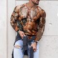 Tattoo Mens 3D Shirt For Party Brown Summer Cotton Tee Graphic Muscle Crew Neck Clothing Apparel 3D Print Outdoor Daily Long Sleeve Designer Comfort Leisure