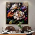Manual Handmade Oil Painting Hand Painted Square Abstract Floral / Botanical Modern Realism Rolled Canvas (No Frame)