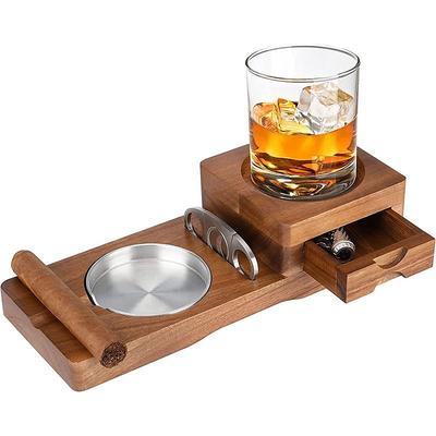 Car mounted cigar ashtray wooden ashtray whiskey glass holder with drawers cigar ashtray steel groove