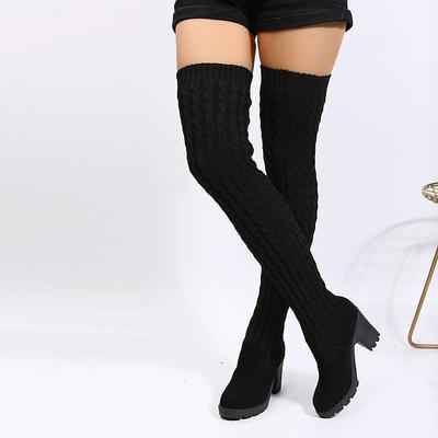 Women's Over-the-Knee Knitted Sock Boots with Chunky Heel – Stylish and Comfortable Winter Footwear for Casual Wear