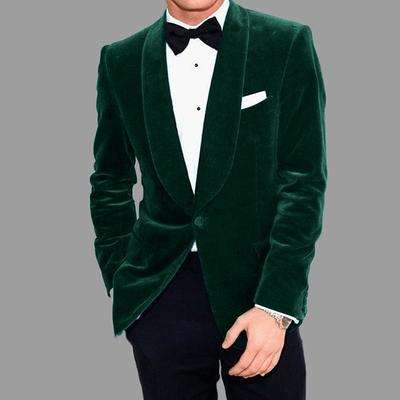 Men's Fashion Casual Velvet Blazer Jacket Regular Tailored Fit Solid Colored Single Breasted One-button Red Royal Blue Green Dark Blue 2024