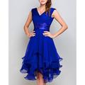A-Line Wedding Guest Dresses Party Dress Homecoming Asymmetrical Sleeveless V Neck Chiffon with Ruched Tiered 2024