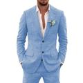 Blue Men's Linen Suits Spring/Summer Beach Wedding Suits 2 Piece Solid Colored Tailored Fit Single Breasted Two-buttons 2024