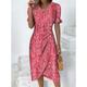 Women's Wrap Dress Floral Dress Floral Ditsy Floral Button Print V Neck Midi Dress Fashion Classic Daily Holiday Short Sleeve Regular Fit Black Dark Red Yellow Summer Spring S M L XL XXL