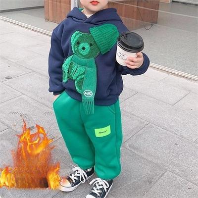 2 Pieces Kids Boys Tracksuits Outfit Graphic Long Sleeve Pocket Cotton Set Sports Daily Spring Fall 7-13 Years Dark Green Beige