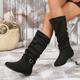 Women's Boots Suede Shoes Slouchy Boots Plus Size Outdoor Daily Solid Color Embroidered Mid Calf Boots Winter Buckle Zipper Flat Heel Wedge Heel Round Toe Vintage Classic Casual Faux Fur Faux Suede