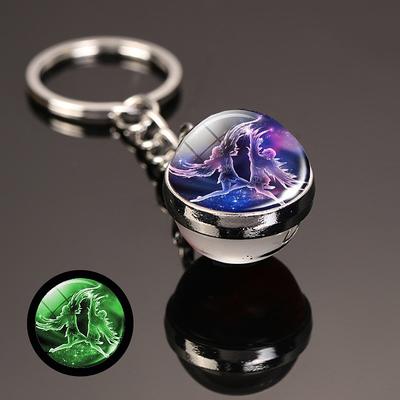 12 Constellation Luminous Keychain Glass Ball Pendant Zodiac Sign Keychain Glow In The Dark Key Chain Holder Men Women Birthday Gifts