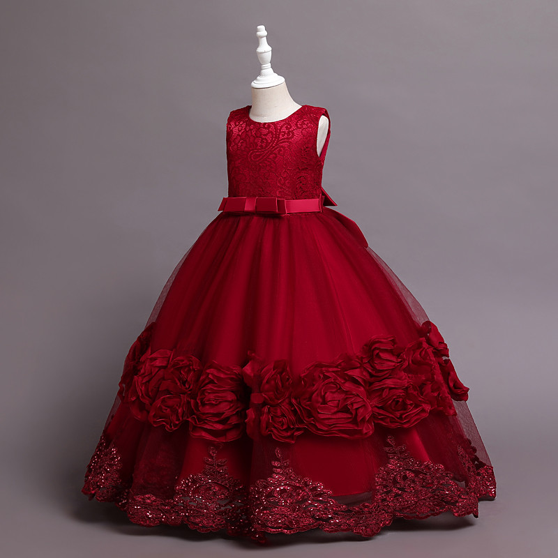 Kids Girls' Flower Girl Dress Party Dress Graphic Flower Sleeveless Wedding Party Christening dress Princess Polyester Flower Girl's Dress Summer 3-10 Years White Wine