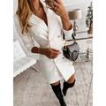 Women's OL Black Dress Blazer Dress Elegant Plain Mini Dress Button Shirt Collar Long Sleeve Loose Work Dress Office Fit Black White Yellow Spring Fall Dress