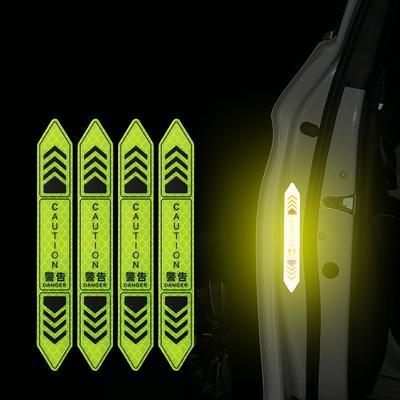 4 Pcs Car Door Warning Stickers Night Visibility Reflective Tape Door Stickers Decorative Stickers Car Body Reflective Strip Car Accessories
