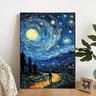 Starry Night Handpainted Wall Art Van Gogh Art Handmade Starry Night Landscape Vintage Oil Painting Forest Wall Art For Home No Frame