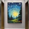 Starry Night Handpainted Wall Art Van Gogh Art Handmade Starry Night Landscape Vintage Oil Painting Forest Wall Art For Home No Frame