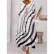 Women's Casual Dress SpringDress Geometric Color Block Print Pocket Crew Neck Long Dress Maxi Dress Streetwear Maxi Street Holiday Long Sleeve Regular Fit Black And White Black White Summer Spring S