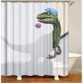 Dinosaur Shower Curtain Set for Bathroom, White Fun Kids Fabric Shower Curtains , Cool Cute Unique Raptor Bathroom Accessories Decor, Hooks Included