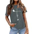 Women's T shirt Tee Cotton 100% Cotton Butterfly Letter Daily Navy blue (white font) Short Sleeve Basic Round Neck Faith