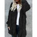 Women's Fleece Sherpa Jacket Teddy Bear Coat with Hood Open Front Winter Coat Fall Windproof Warm Comtemporary Stylish Plush Jacket Long Sleeve Plain with Pockets Oversize Lotus Black