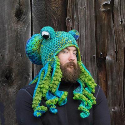 Men's Unisex Beanie Hat Beanies Blue / Green Blue / White Knit Knitted Handmade Halloween Christmas Party Halloween Prom Cartoon Octopus Portable Comfort Warm Breathable